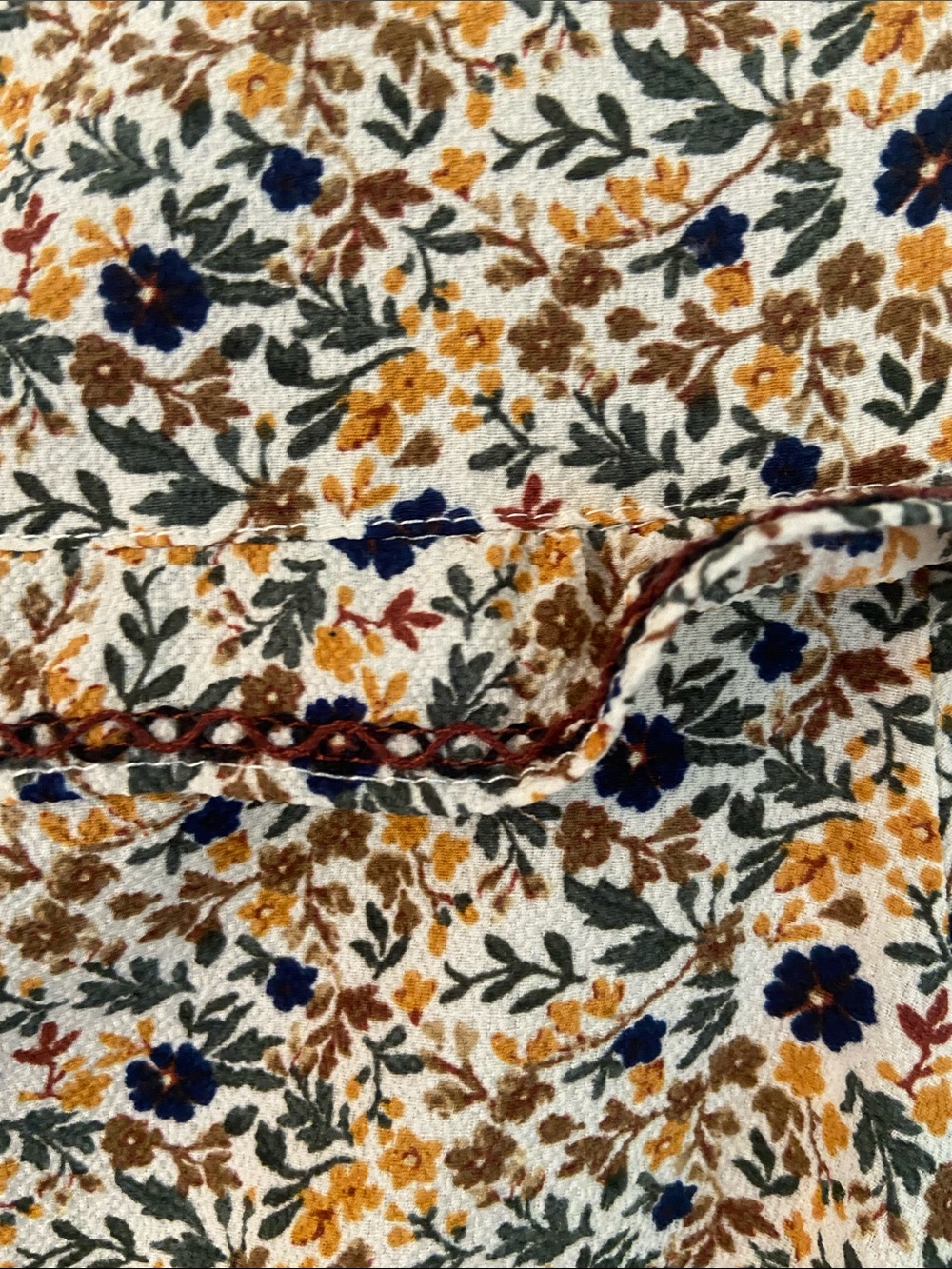 Max Studio Beige Floral Midi Dress with Navy & Mustard Accents M - Picture 6 of 9